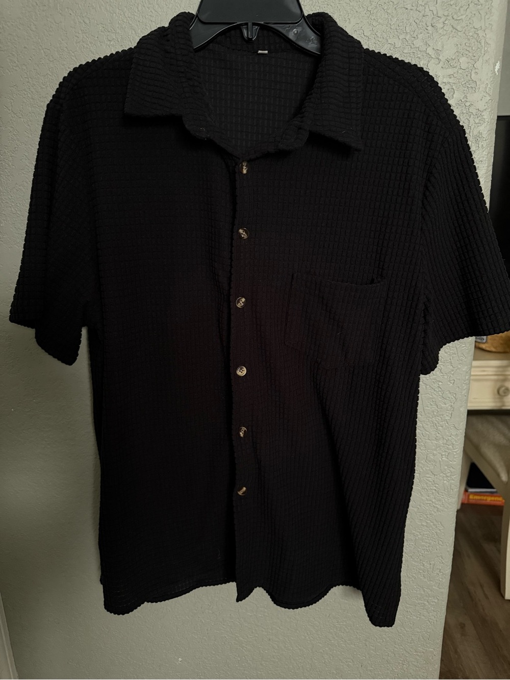 Sonoma Black Short-Sleeve Waffle Button-Down Shirt